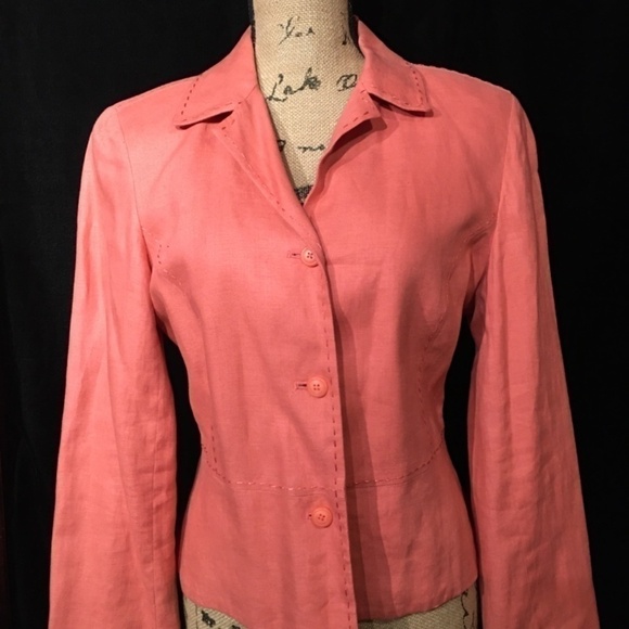 𝅺rafaella Tapered Career Jacket/Blazer, 100% Linen, CORAL ORANGE, Size 12 - Picture 7 of 9